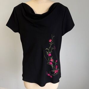 S.L. fashions Black Floral Embroidered Women's Top SZ18
